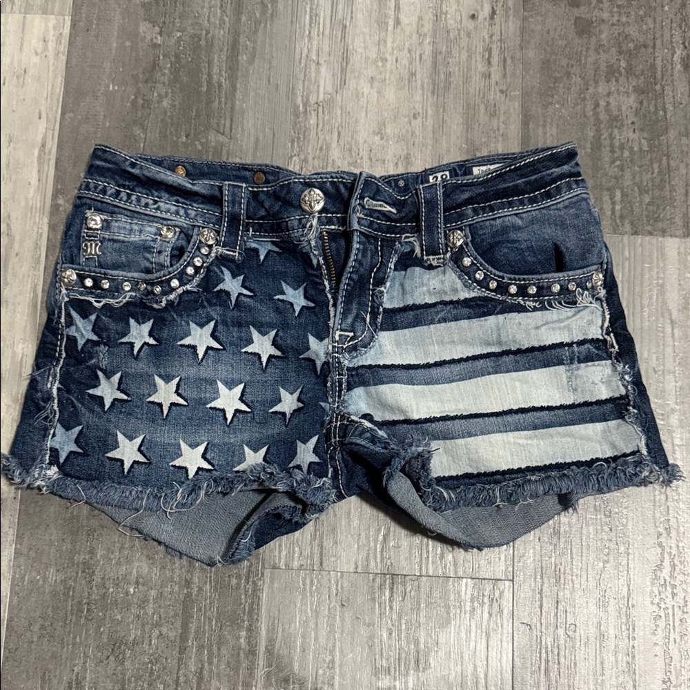 Miss Me Jean Shorts Size 28 Stars and Stripes American Flag With Rhinestones